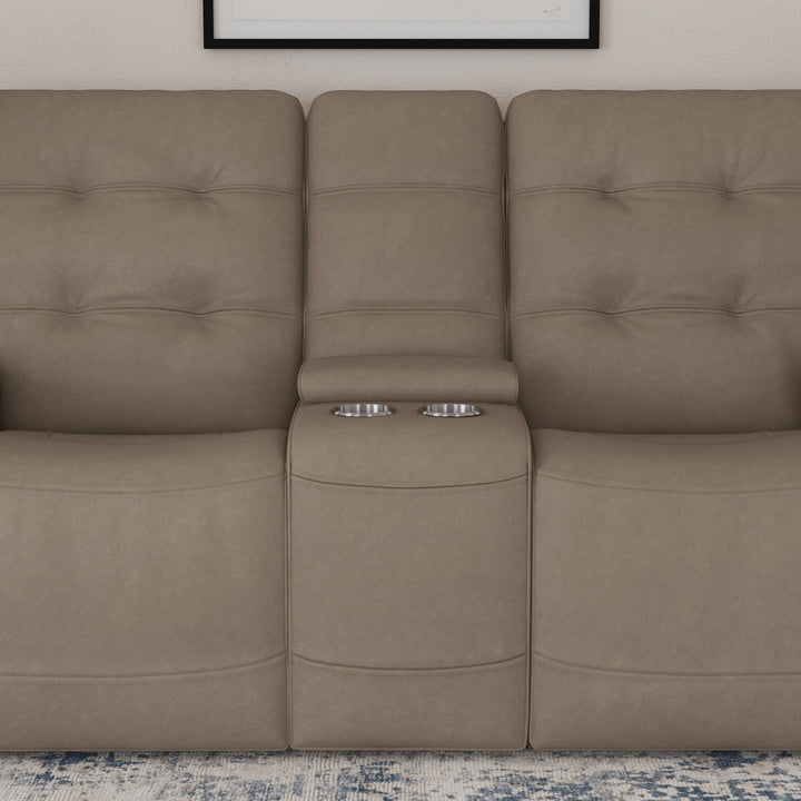 Iris Power Reclining Loveseat With Console &amp; Power Headrests Khaki