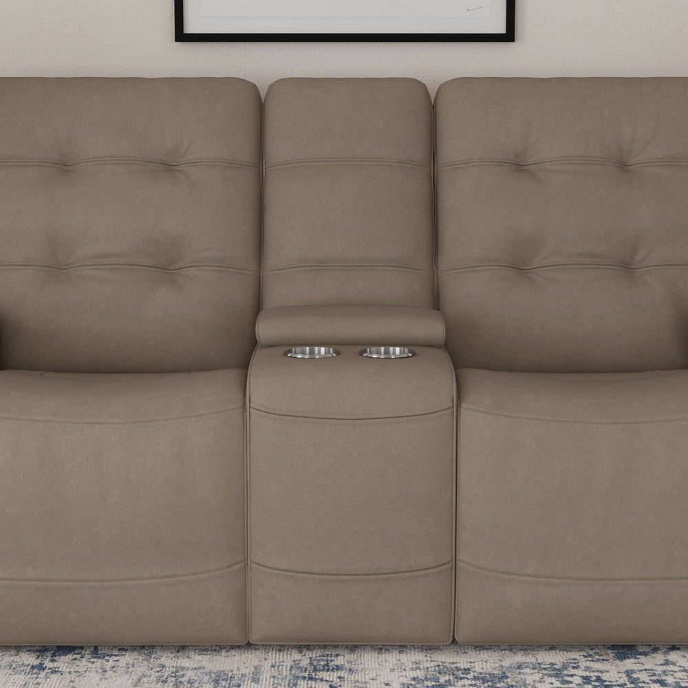 Iris Power Reclining Loveseat With Console & Power Headrests Khaki
