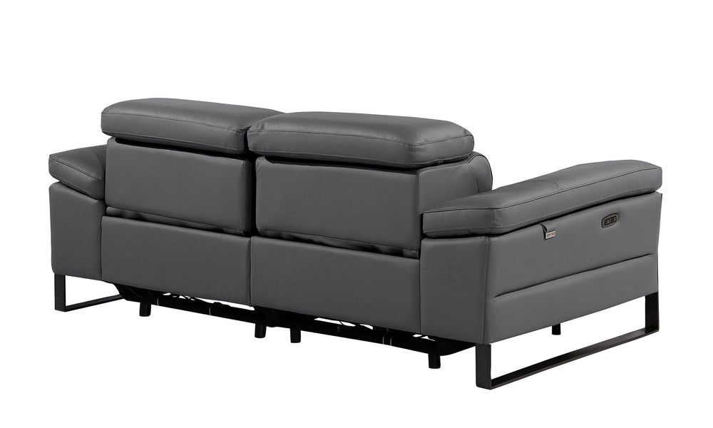 DivanItalia 1246 Top Grain Italian Leather Loveseat with Power Headrest - Dark Gray