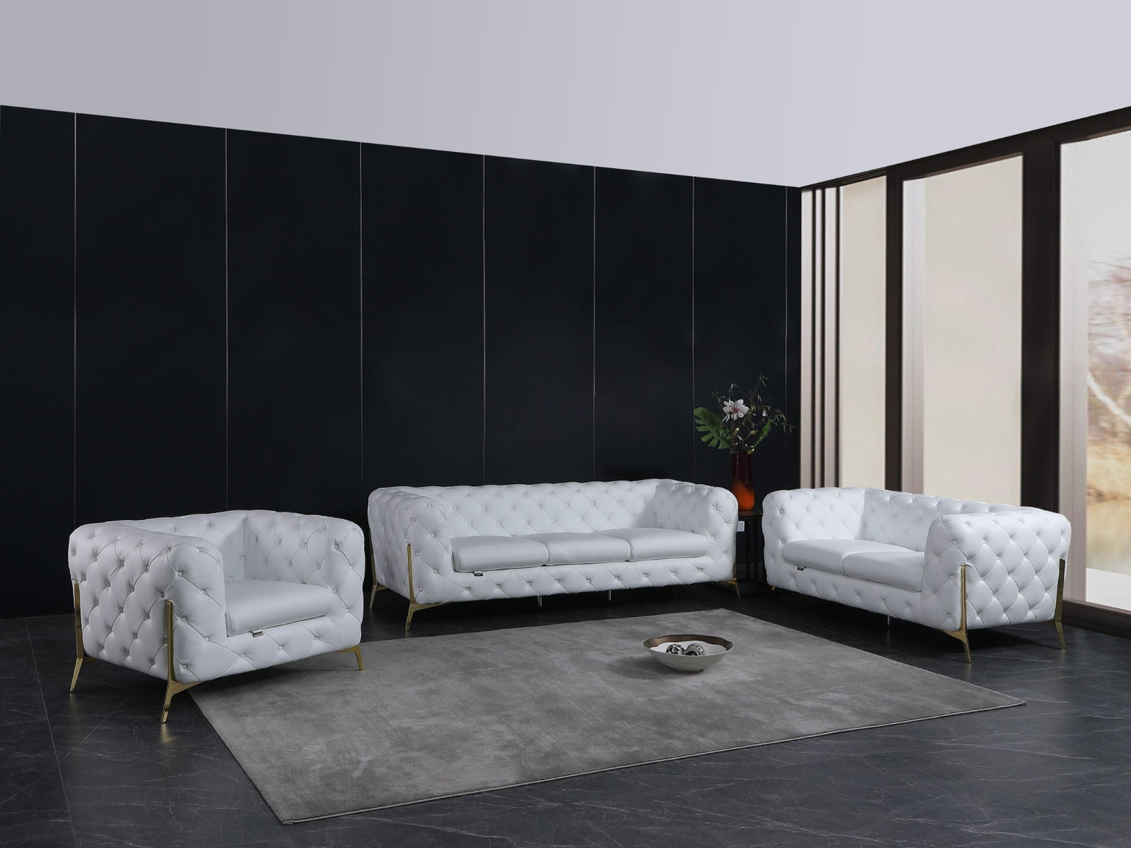 Global United Furniture DivanItalia 970 Italian Leather White Sofa Set