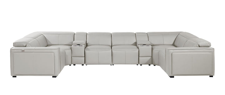 DivanItalia 1224 8-Piece U-Shaped Sectional Sofa in Top Grain Italian Leather with 4 Power Recliners &amp; Power Headrests – with Console - Light Gray