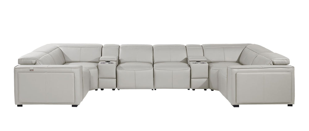 DivanItalia 1224 8-Piece U-Shaped Sectional Sofa in Top Grain Italian Leather with 4 Power Recliners & Power Headrests – with Console - Light Gray