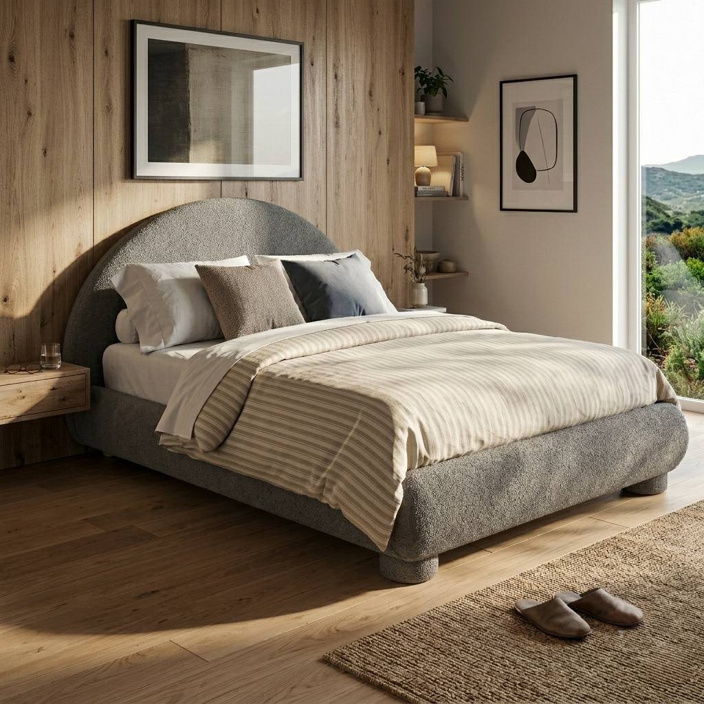 Arched Boucle Queen Platform Bed – Gray