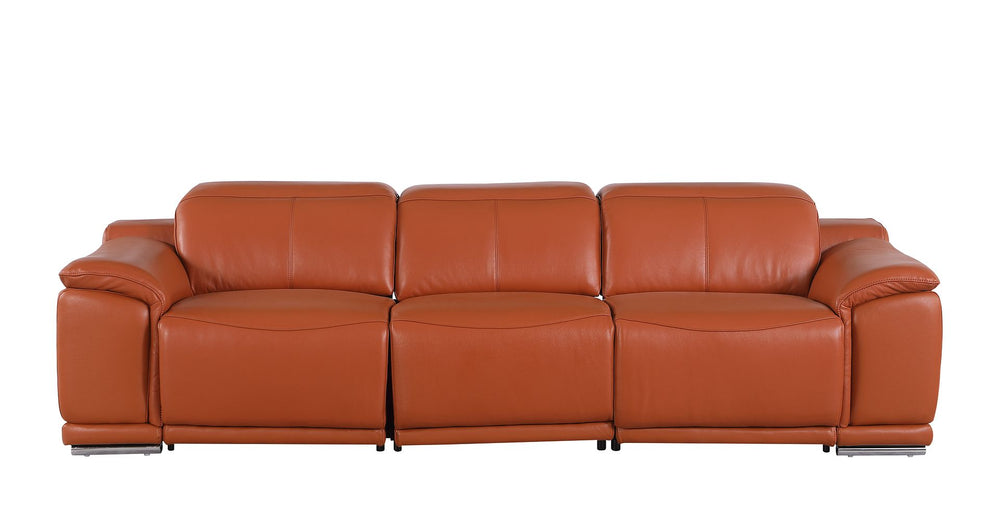 DivanItalia 9762 3-Piece Modular Power Reclining Sofa with 2 Power Recliners in Top Grain Italian Leather - Camel