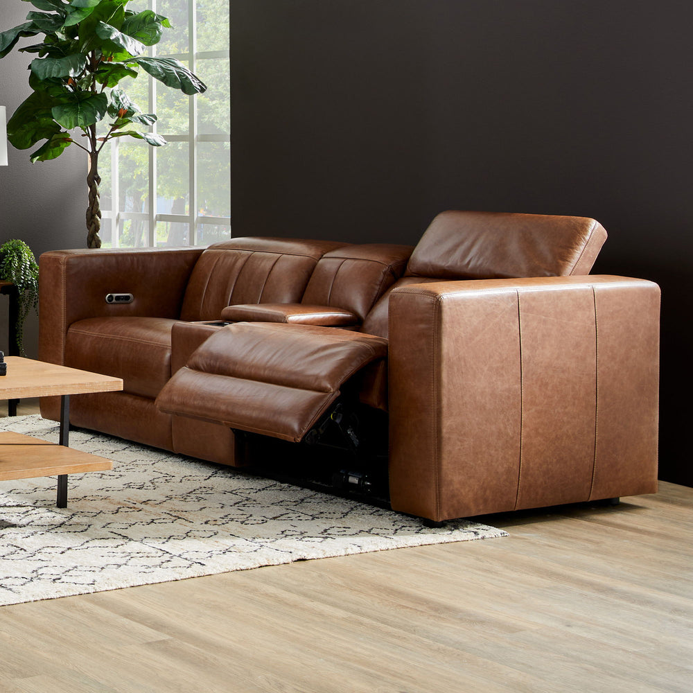 Austin Power Reclining Loveseat With Console And Power Headrests Chestnut