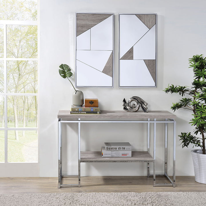 Chafik - Sofa Table - Natural Oak & Chrome