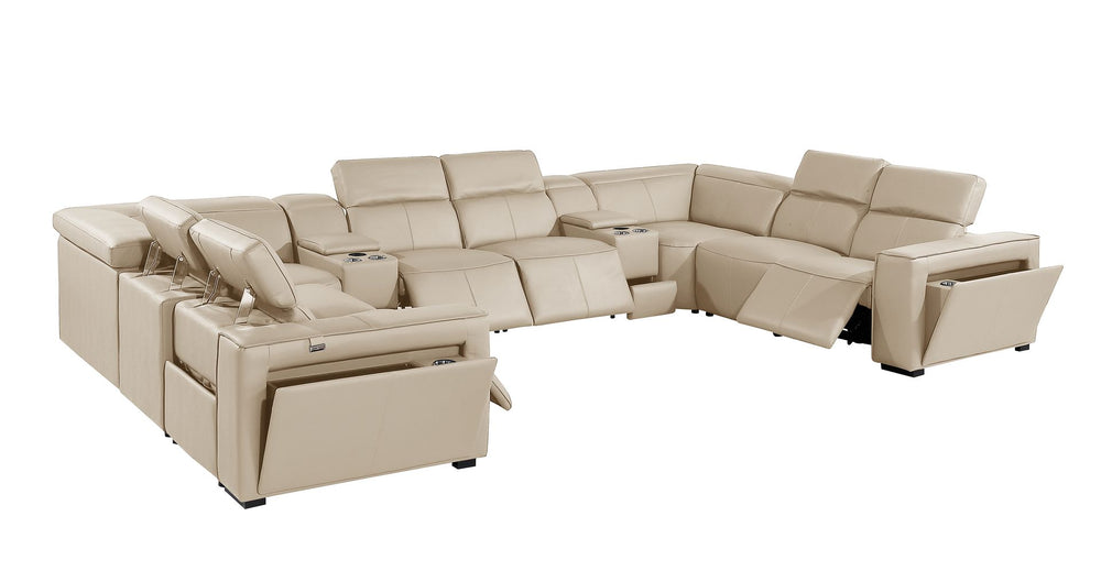 DivanItalia 1224 10-Piece U-Shaped Sectional Sofa in Top Grain Italian Leather with 4 Power Recliners & Power Headrests - Beige