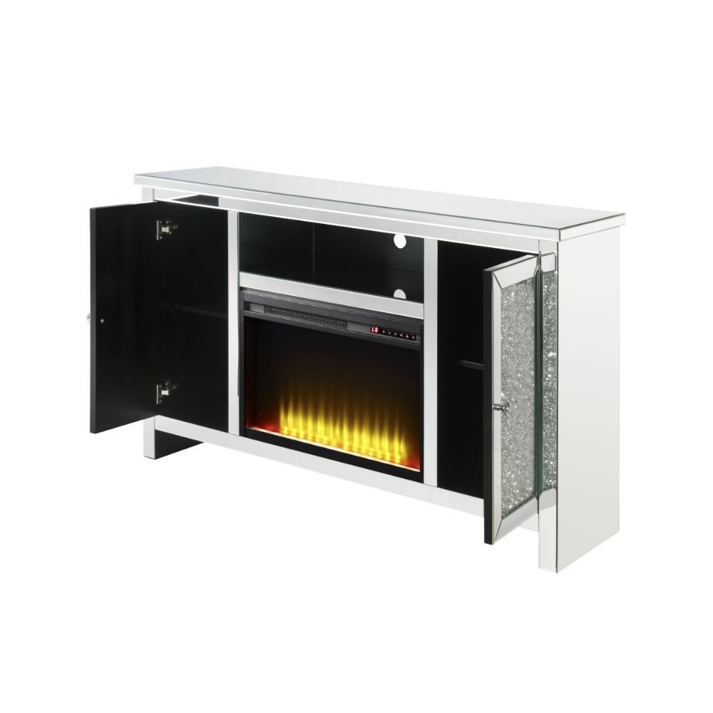 Noralie - 36" TV Stand With Fireplace - Mirrored & Faux Diamonds