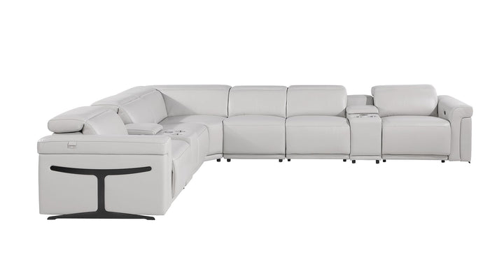 DivanItalia 1126 8-Piece L-Shaped Sectional Sofa in Top Grain Italian Leather with 4 Power Recliners &amp; Power Headrests - Light Gray