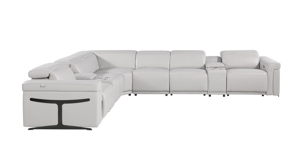 DivanItalia 1126 8-Piece L-Shaped Sectional Sofa in Top Grain Italian Leather with 4 Power Recliners & Power Headrests - Light Gray