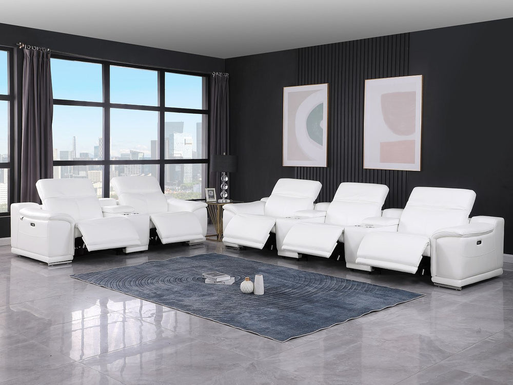 DivanItalia 9762 8-Piece Modular Power Reclining Sofa and Console Loveseat Set with Top Grain Italian Leather - White