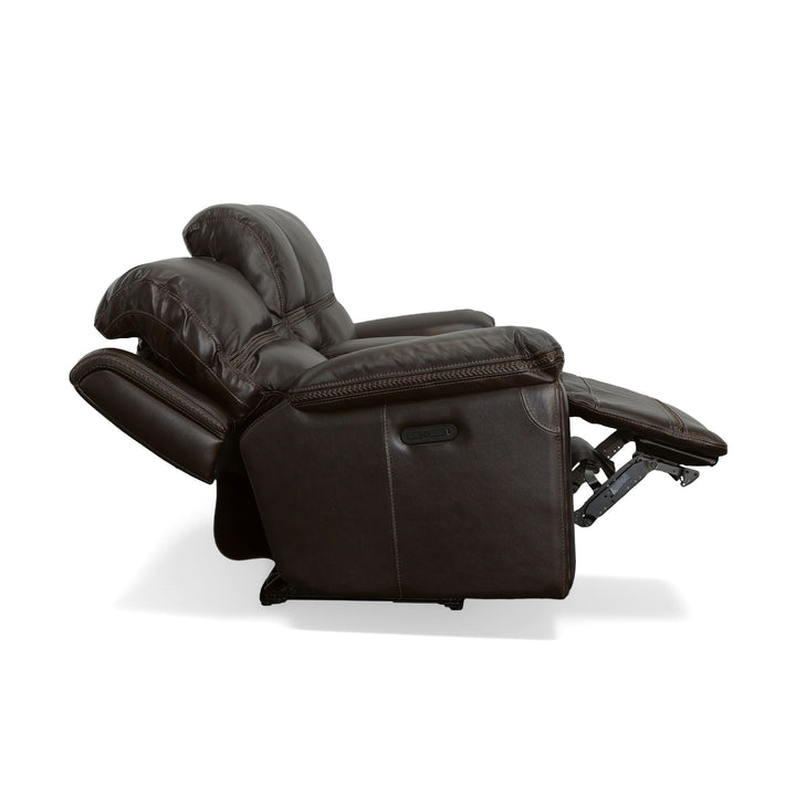 Fenwick Leather Power Reclining Loveseat with Console &amp; Power Headrests in Dark Chocolate