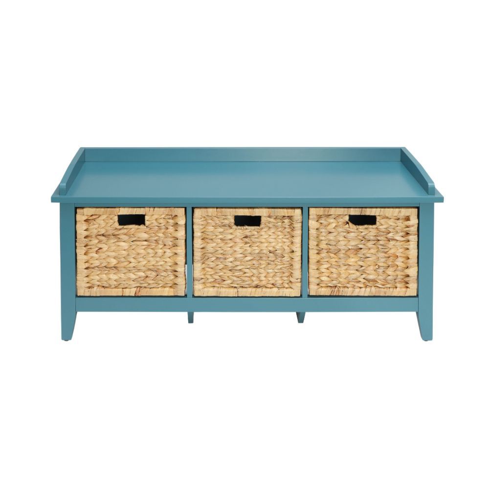 Flavius - Bench With Storage - Rattan & Teal
