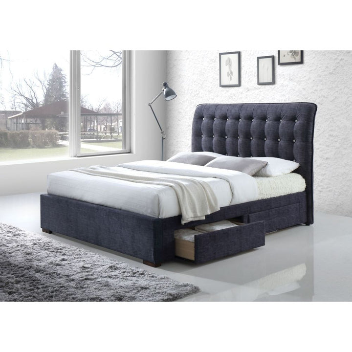 Drorit - Eastern King Bed With Storage - Dark Gray Fabric