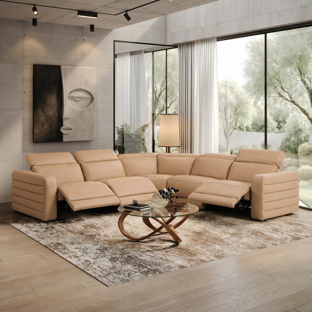 Bianca - Modern Brown Leather Sectional Sofa w/ 3 Recliners