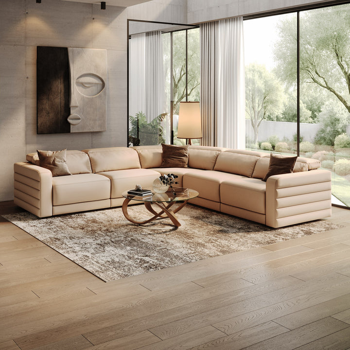 Bianca - Modern Brown Leather Sectional Sofa w/ 3 Recliners