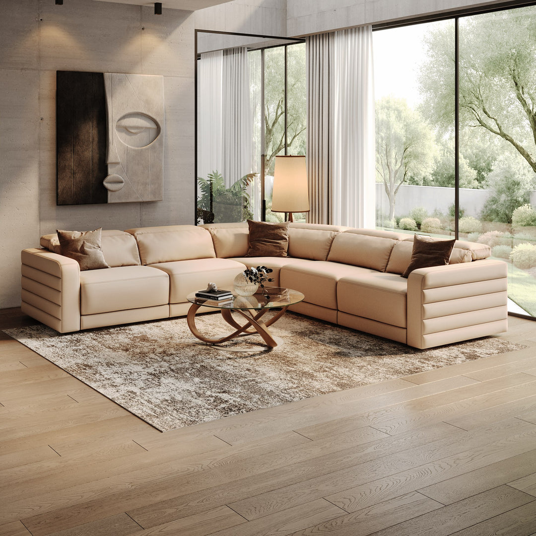 Bianca - Modern Brown Leather Sectional Sofa w/ 3 Recliners