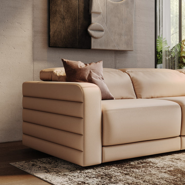 Bianca - Modern Brown Leather Sectional Sofa w/ 3 Recliners
