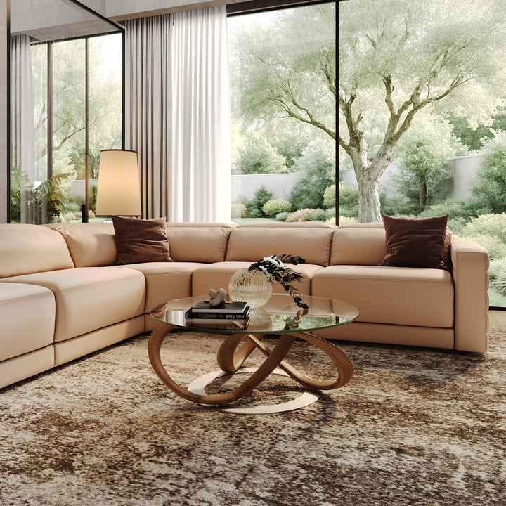 Michele - Modern Glass + Walnut Coffee Table