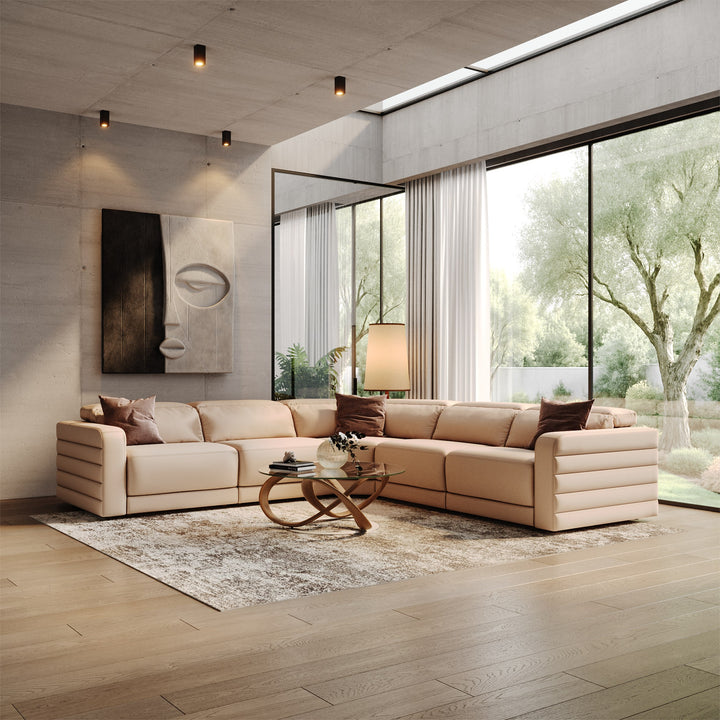 Bianca - Modern Brown Leather Sectional Sofa w/ 3 Recliners