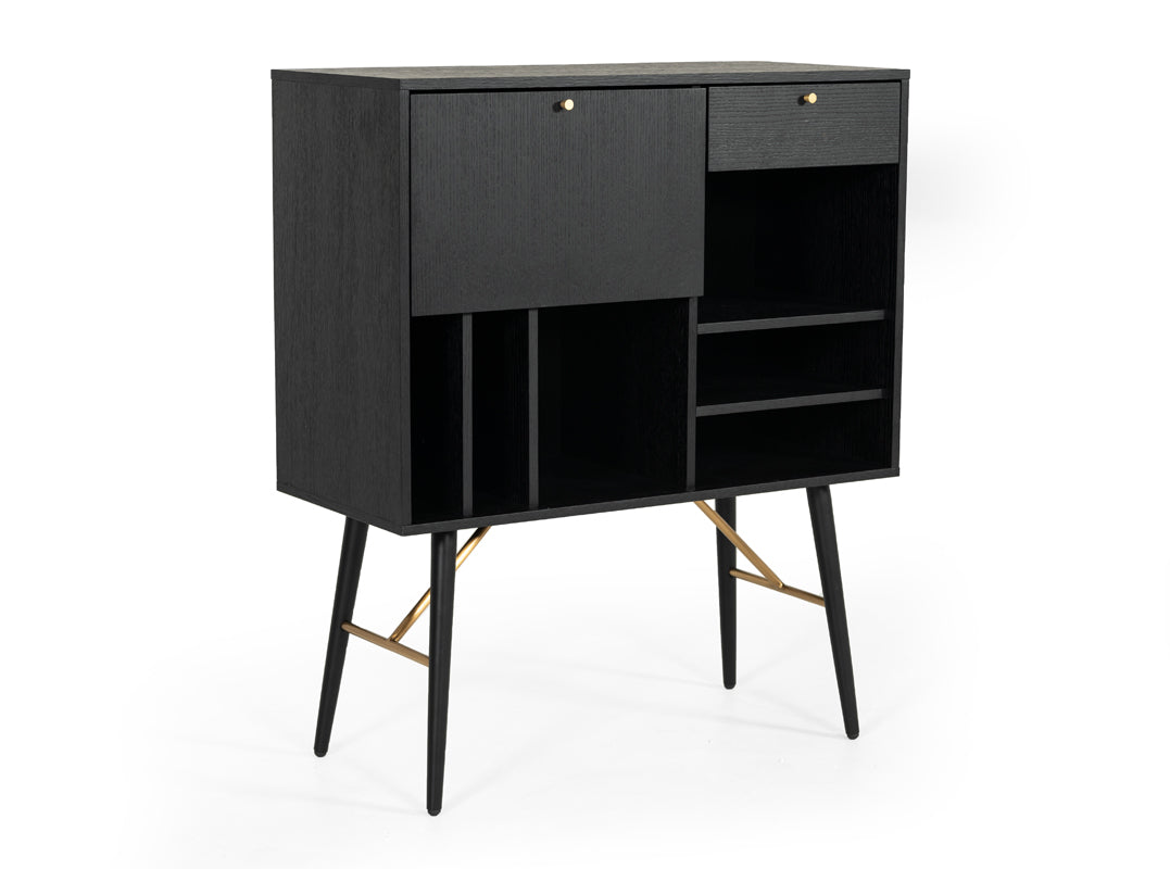 Billy Modern Black Oak  and  Gold Tall Buffet