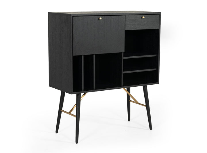 Billy Modern Black Oak &amp; Gold Tall Buffet