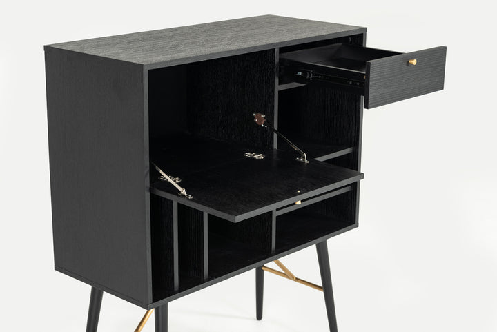 Billy Modern Black Oak &amp; Gold Tall Buffet