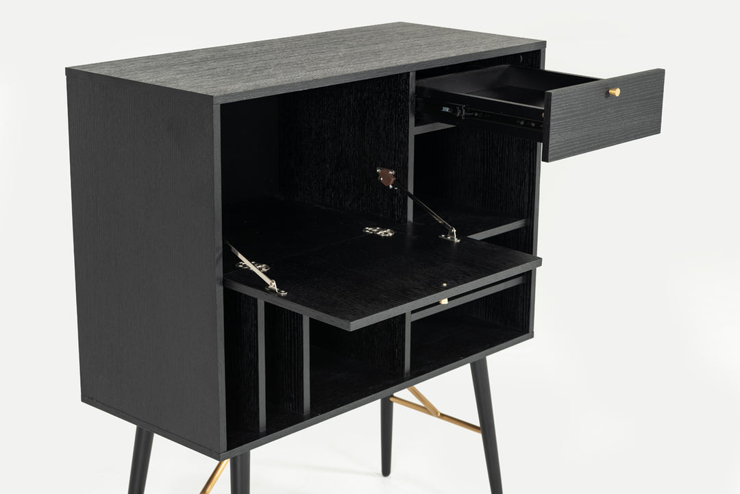 Billy Modern Black Oak & Gold Tall Buffet
