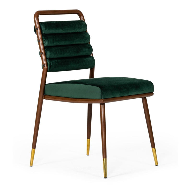 Biscay - Modern Dark Green &amp; Walnut Steel Dining Chair