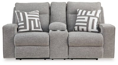 Biscoe Power Reclining Loveseat with Console - Dark Gray | Ashley Furniture