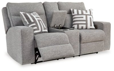 Biscoe Power Reclining Loveseat with Console - Dark Gray Reclining Loveseat modern furniture Contempo Furniture