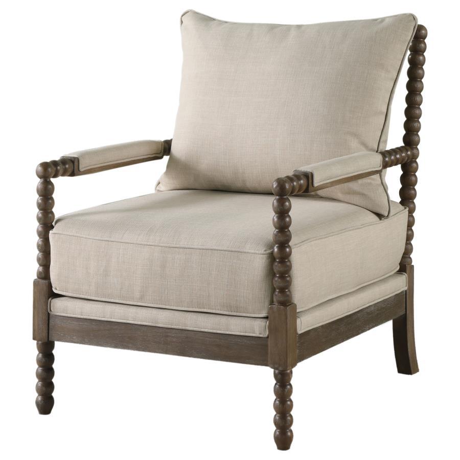 Blanchett - Upholstered Bobbin Accent Chair - Beige And Natural Accent Chair modern furniture Contempo Furniture