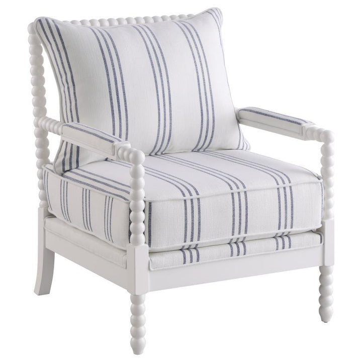 Blanchett - Upholstered Bobbin Accent Chair - White And Navy Accent Chair modern furniture Contempo Furniture