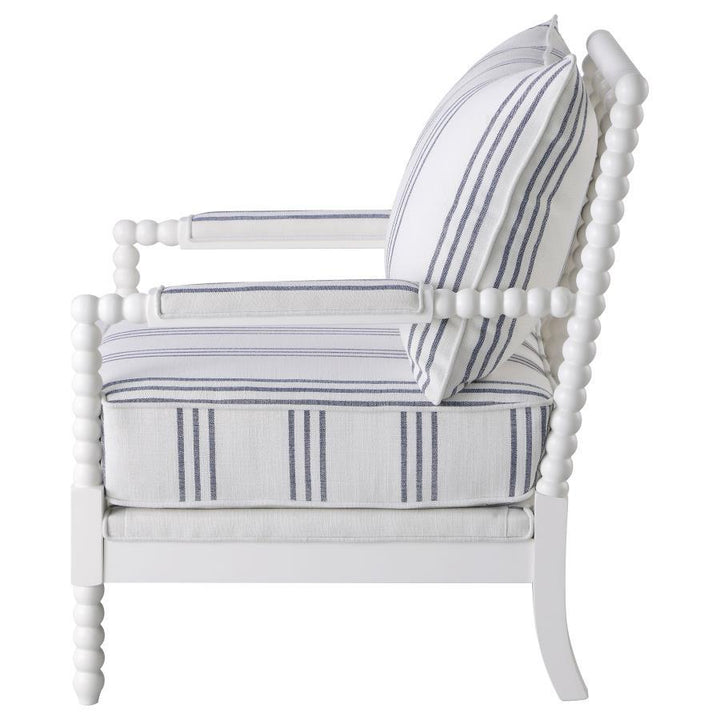 Blanchett - Upholstered Bobbin Accent Chair - White And Navy Accent Chair modern furniture Contempo Furniture