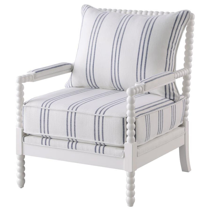 Blanchett - Upholstered Bobbin Accent Chair - White And Navy Accent Chair modern furniture Contempo Furniture
