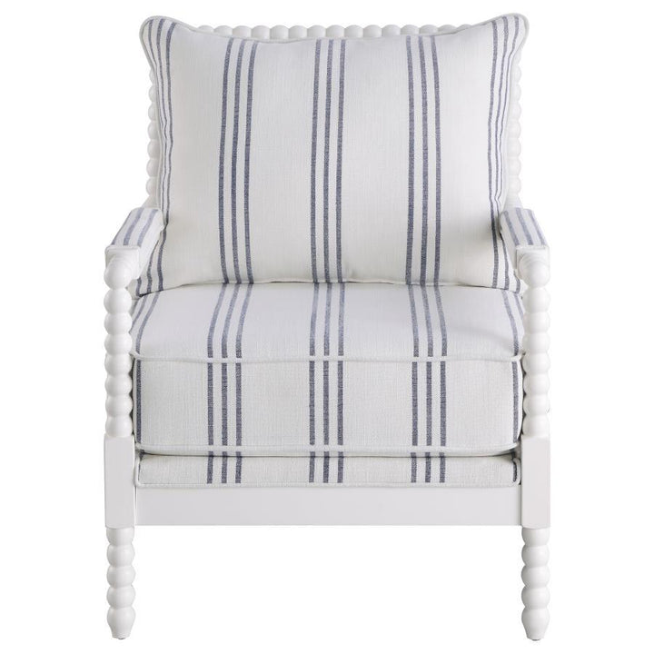 Blanchett - Upholstered Bobbin Accent Chair - White And Navy Accent Chair modern furniture Contempo Furniture