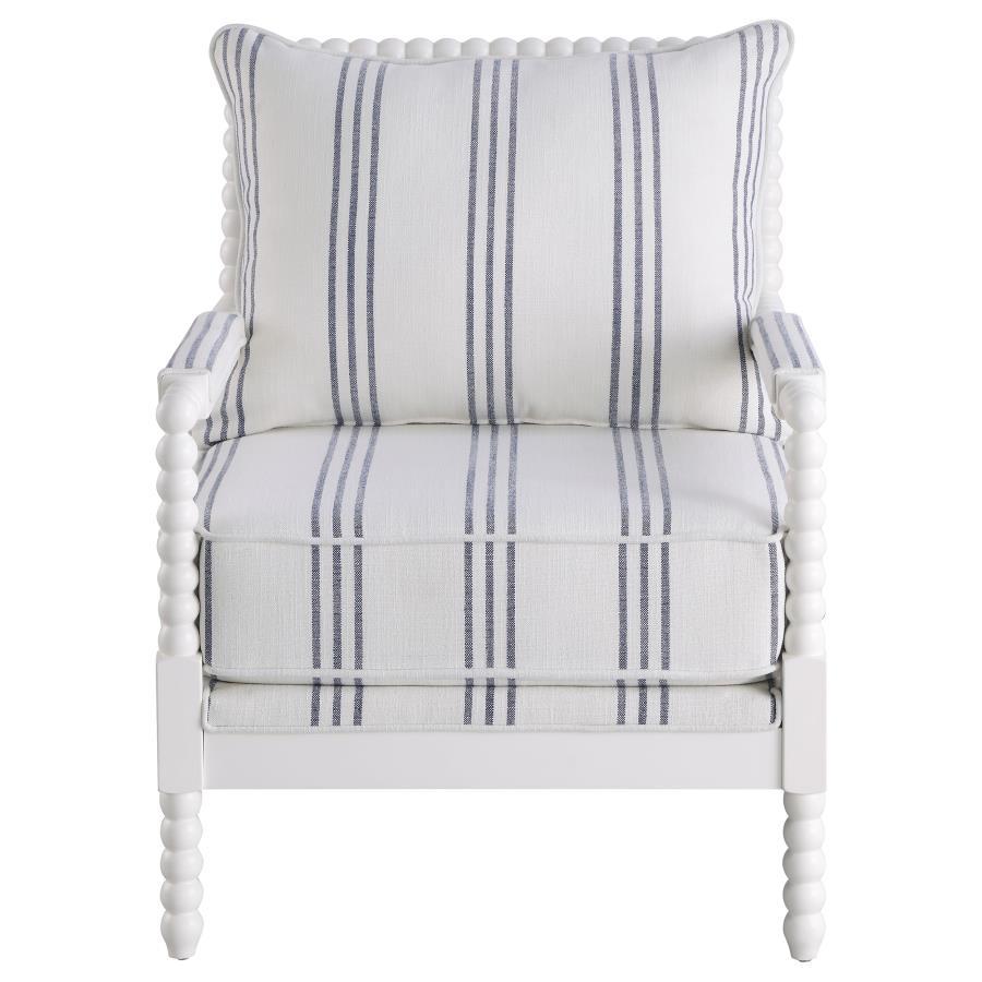 Blanchett - Upholstered Bobbin Accent Chair - White And Navy Accent Chair modern furniture Contempo Furniture
