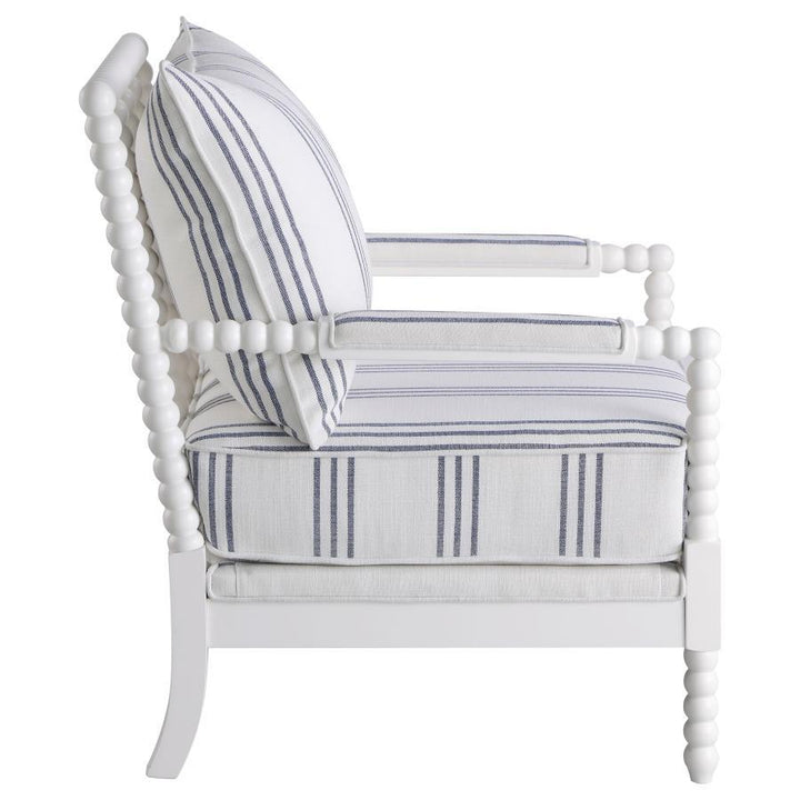 Blanchett - Upholstered Bobbin Accent Chair - White And Navy Accent Chair modern furniture Contempo Furniture