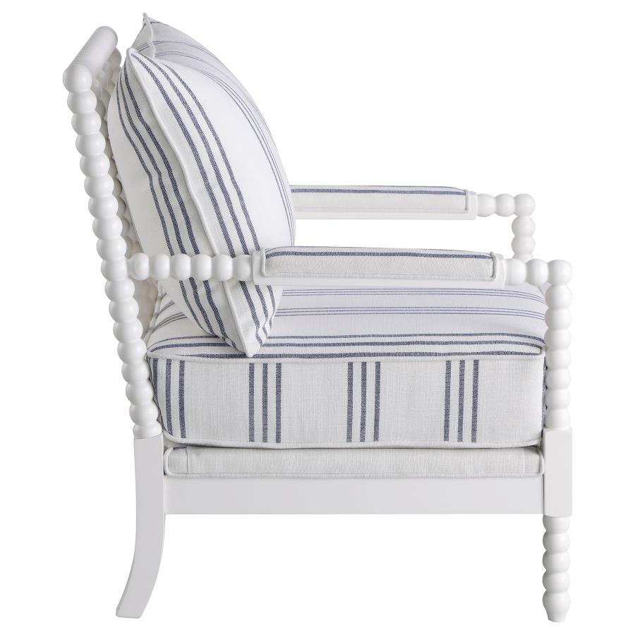 Blanchett - Upholstered Bobbin Accent Chair - White And Navy Accent Chair modern furniture Contempo Furniture