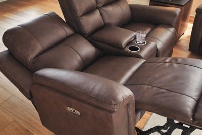 Bleckley Power Reclining Loveseat with Console - Dark Brown Reclining Loveseat modern furniture Contempo Furniture