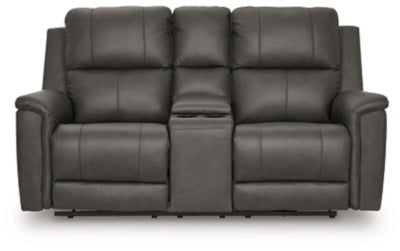 Bleckley Power Reclining Loveseat with Console - Dark Gray | Ashley Furniture