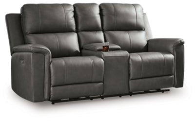 Bleckley Power Reclining Loveseat with Console - Dark Gray Reclining Loveseat modern furniture Contempo Furniture