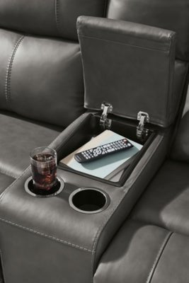 Bleckley Power Reclining Loveseat with Console - Dark Gray Reclining Loveseat modern furniture Contempo Furniture