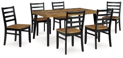 Blondon Dining Table and 6 Chairs (Set of 7) - Dark Brown 7 Piece Dining Room Set modern furniture Contempo Furniture
