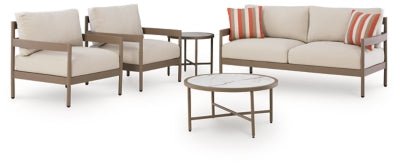 Bluff Trail Outdoor Love/Chairs/Tables Set (Set of 5) - Beige 5 Piece Outdoor Set modern furniture Contempo Furniture