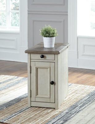 Bolanburg Chairside End Table with USB Ports &amp; Outlets - White Chair Side Table modern furniture Contempo Furniture