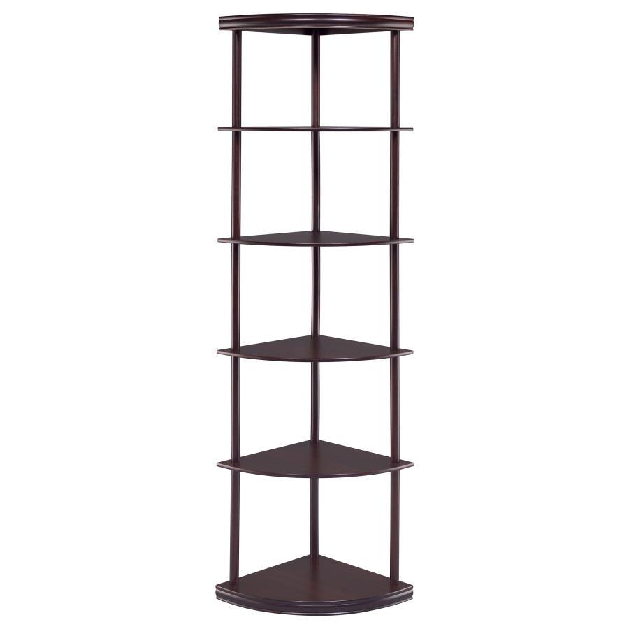 Bonwick - Wood 5 - Shelf Corner Bookshelf - Cappuccino Standard Bookcase modern furniture Contempo Furniture