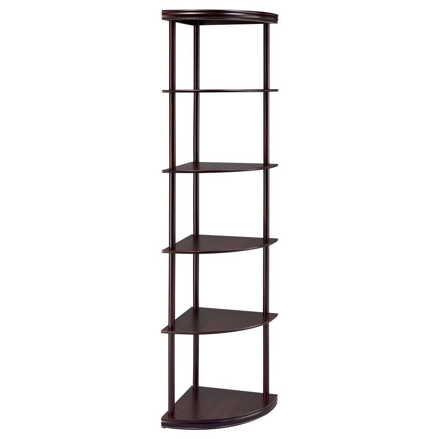 Bonwick - Wood 5 - Shelf Corner Bookshelf - Cappuccino Standard Bookcase modern furniture Contempo Furniture