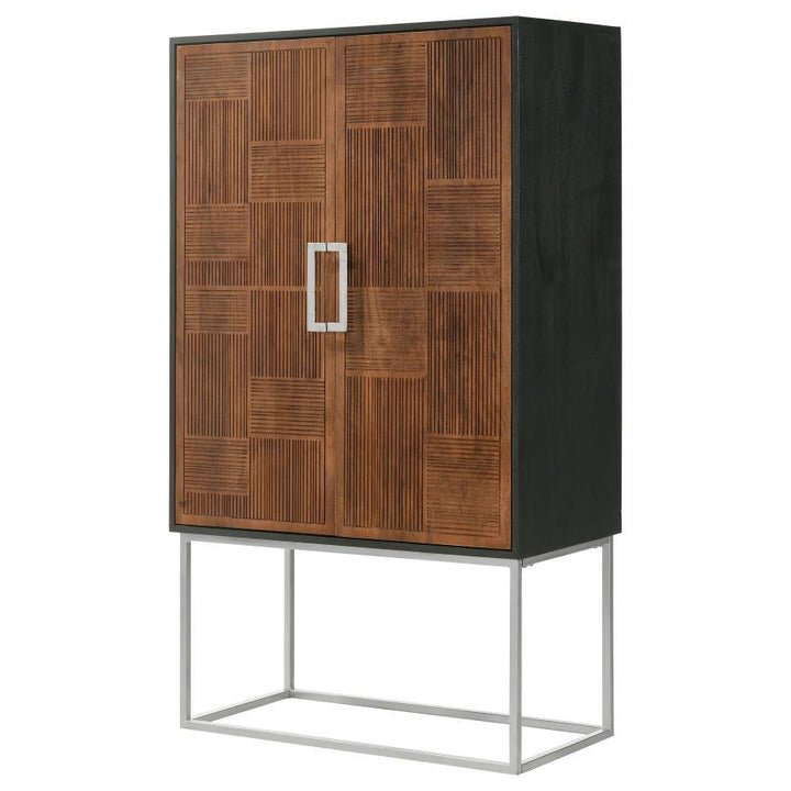 Borman - 2 Door Home Bar Cabinet Wine Storage - Walnut And Black Wine Cabinet modern furniture Contempo Furniture