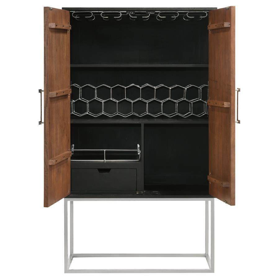 Borman - 2 Door Home Bar Cabinet Wine Storage - Walnut And Black Wine Cabinet modern furniture Contempo Furniture